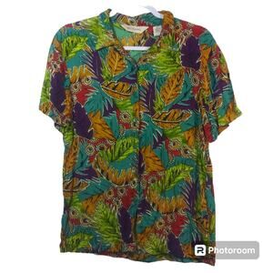 Bechamel Vintage Artsy Bright Tropical Button Up Top Size Small